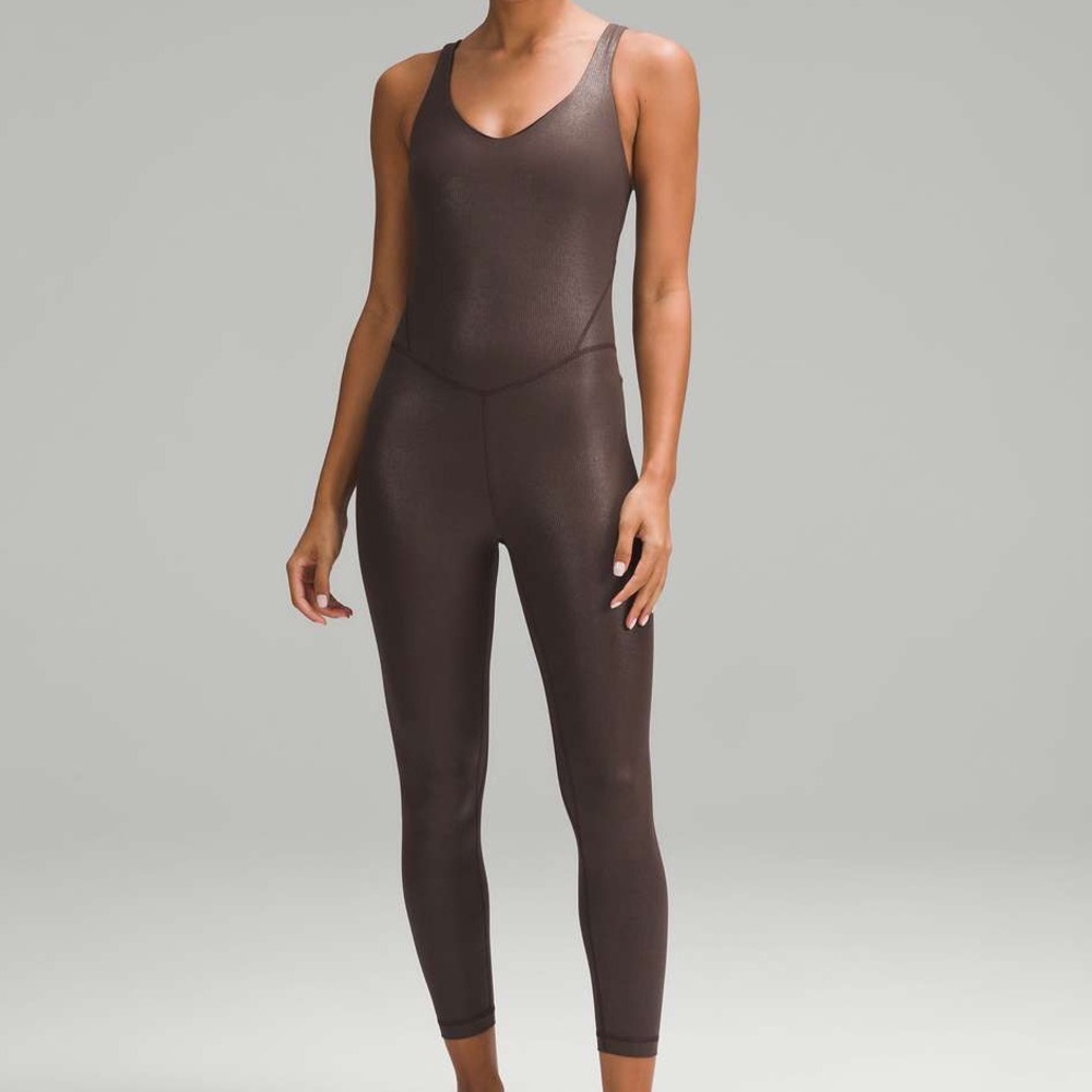 Lululemon Women 4 Espresso Nulu Athleisure Align Ribbed Bodysuit 25” Shine NWT